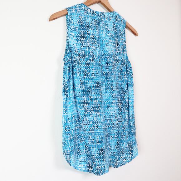 Cynthia Rowley Size S Silk Sleeveless V-neck Blouse Teal Blue White - Picture 6 of 9